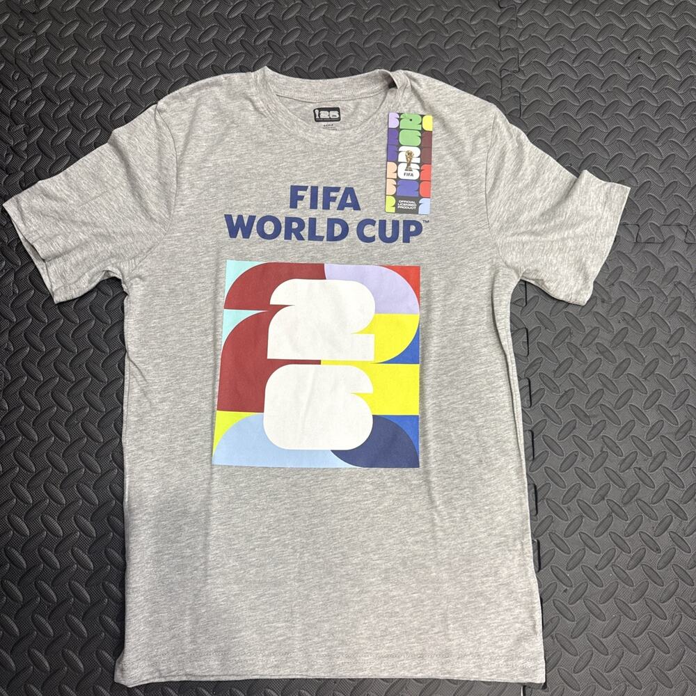 Kids FIFA World Cup 2026 Graphic Print Crew Neck T-Shirt Gray Size S Regular